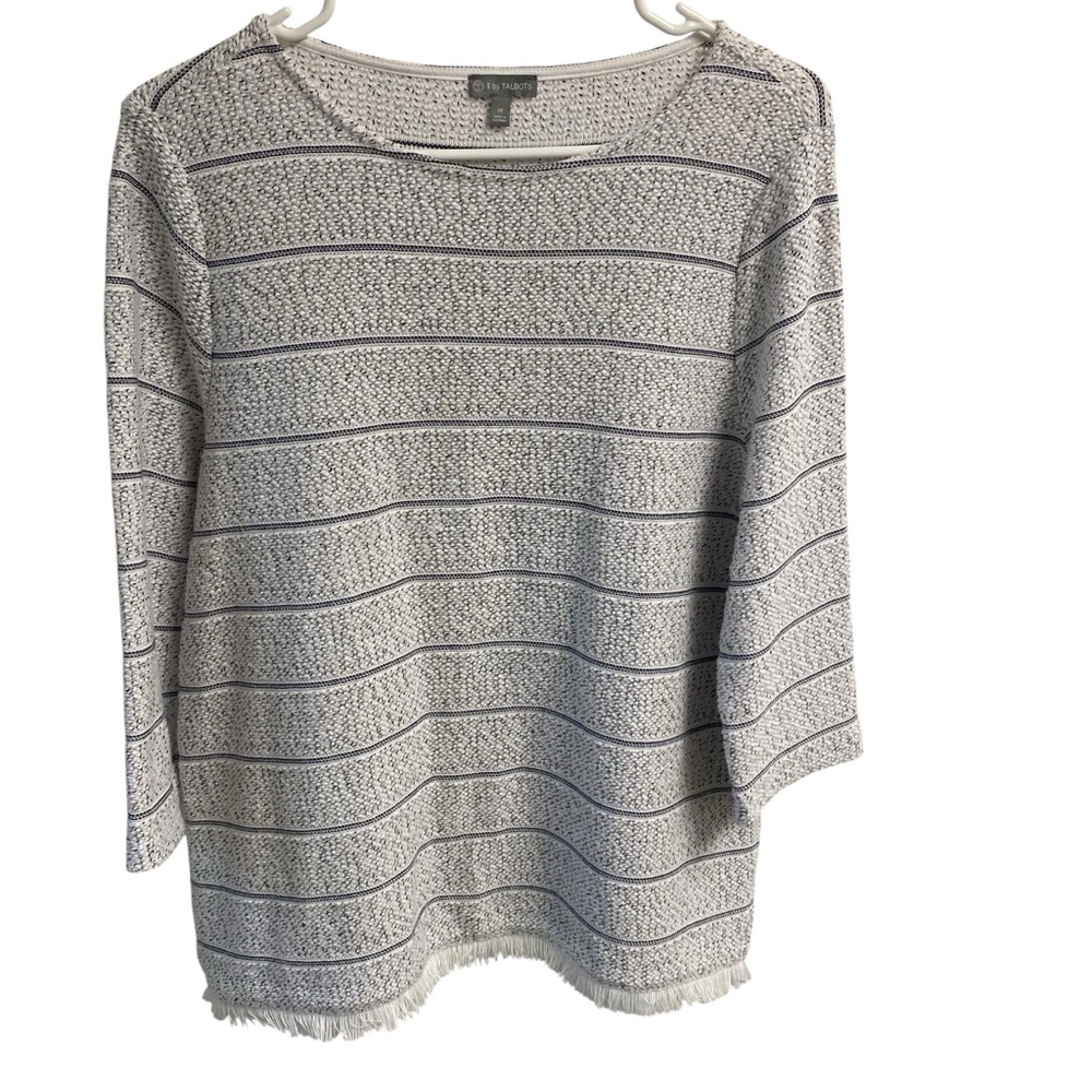 Talbots Ladies Striped‎ Knit Sweater with Fringe Hem 3/4” Sleeve M